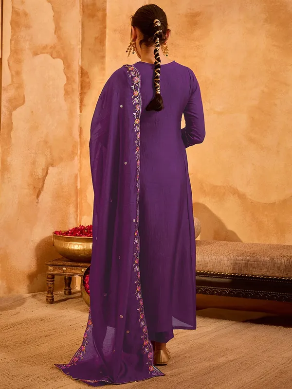 Purple_Chanderi_Silk_Straight_Embroidered_Kurta_Set_For_Women