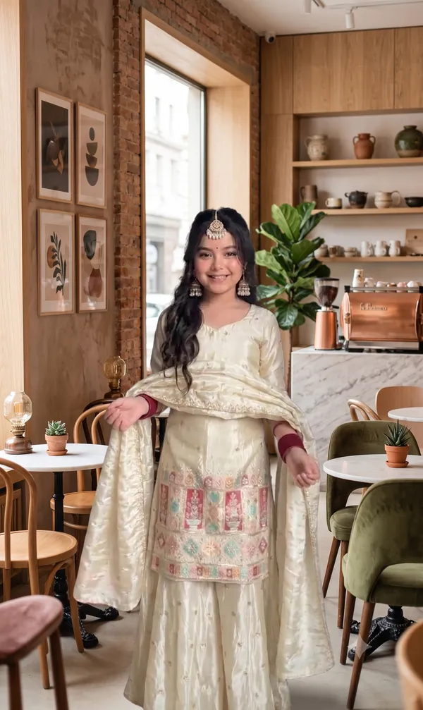 Cream_Chinon_Silk_Traditional_Lehenga_Set_For_Girls