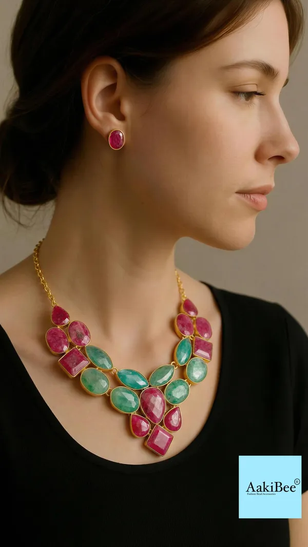 Pink_Green_Semi-Precious_Stone_Necklace_Set_For_Women