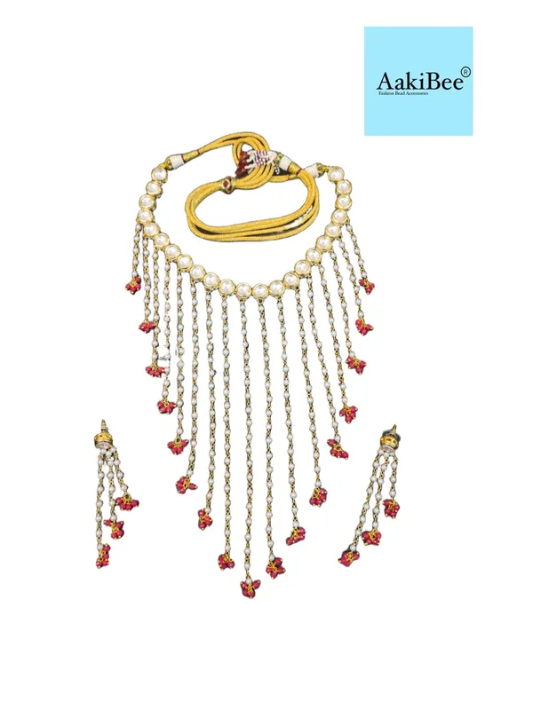 Golden_And_Pink_Kundan_And_Pearl_Layered_Necklace_Set_For_Women