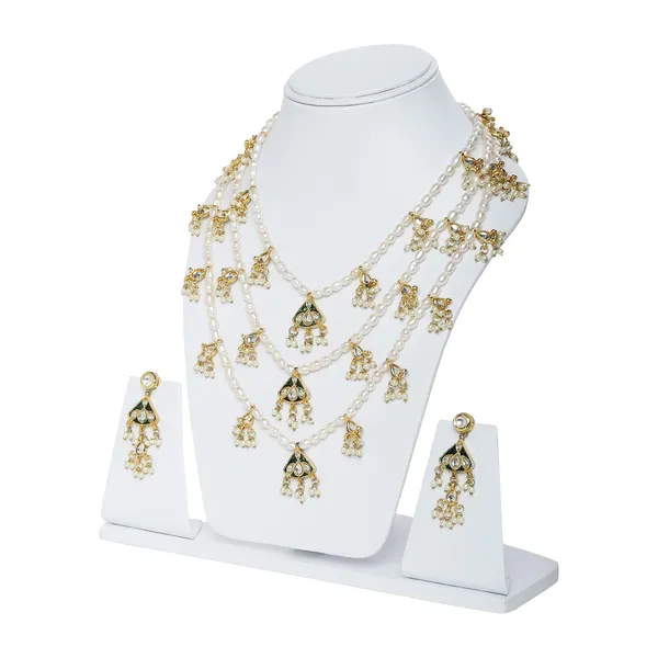 White_Green_Pearl_Kundan_Triple_Strand_Necklace_Set_For_Women