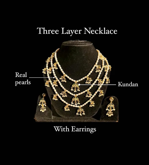 White_Green_Pearl_Kundan_Triple_Strand_Necklace_Set_For_Women