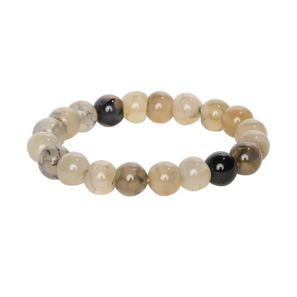 Gray_And_Brown_Agate_Semi-Precious_Stone_Stretch_Bracelet_For_Women/Men