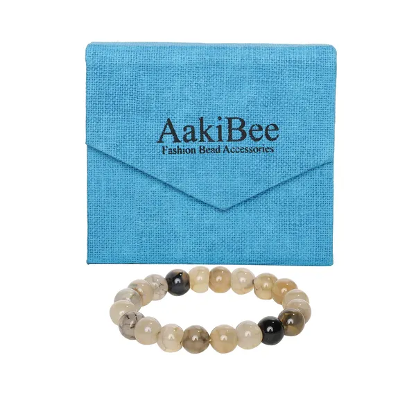 Gray_And_Brown_Agate_Semi-Precious_Stone_Stretch_Bracelet_For_Women/Men