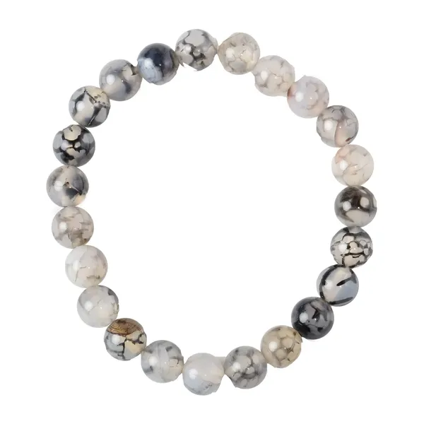Grey_Agate_Semi-Precious_Stone_Stretch_Bracelet_For_Women/Men