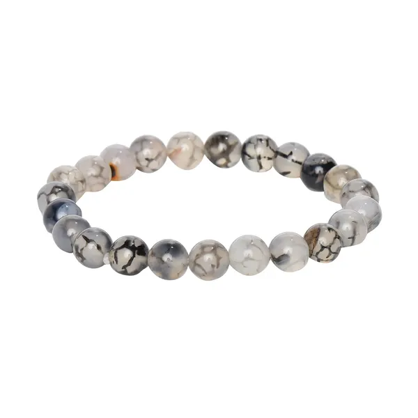Grey_Agate_Semi-Precious_Stone_Stretch_Bracelet_For_Women/Men