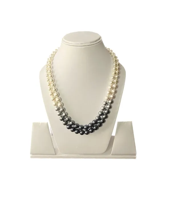 White_And_Gray_Shell_Pearl_Double_Layer_Mala_Necklace_For_Women