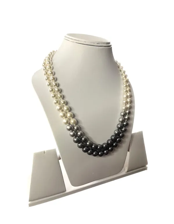 White_And_Gray_Shell_Pearl_Double_Layer_Mala_Necklace_For_Women