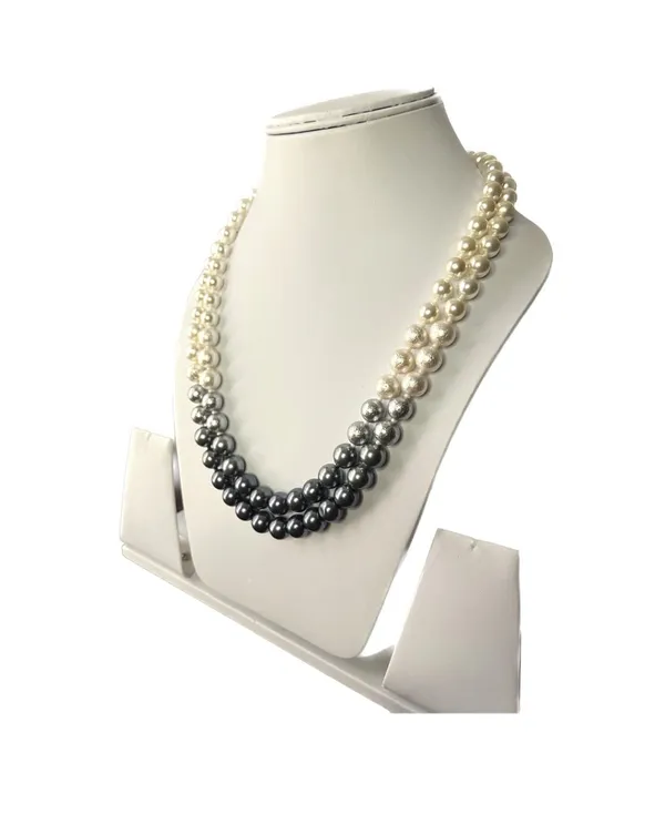 White_And_Gray_Shell_Pearl_Double_Layer_Mala_Necklace_For_Women