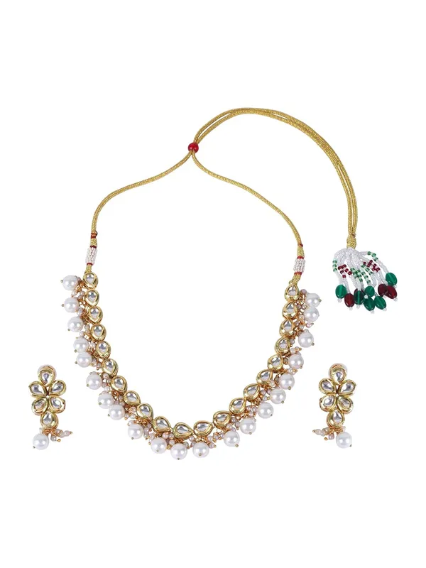 Golden_And_White_Kundan_Pearl_Single_Line_Necklace_Set_With_Earrings_For_Women