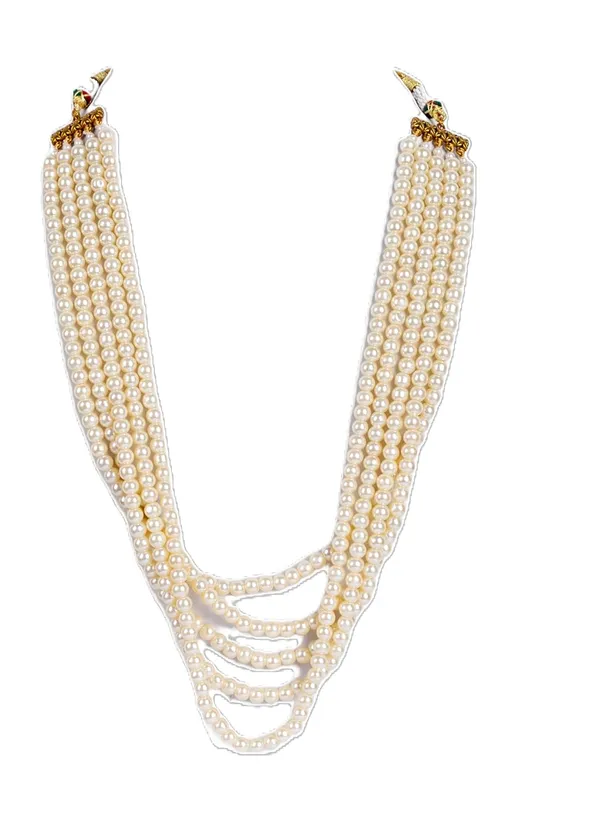 White_Pearl_Five_Layer_Necklace_Set_With_Earrings_For_Women