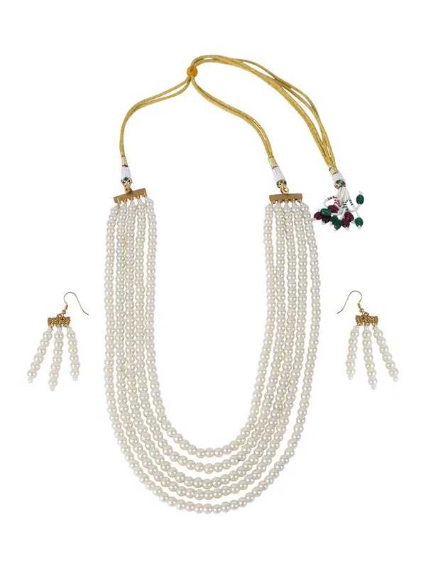 White_Pearl_Five_Layer_Necklace_Set_With_Earrings_For_Women