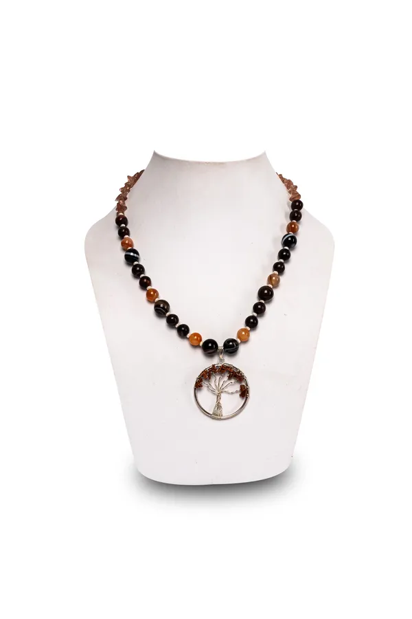 Orange_And_Black_Semi-Precious_Stone_Tree_Of_Life_Pendant_For_Women