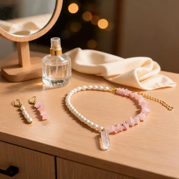 Pink_And_White_Pearl_Rose_Quartz_Stone_Pendant_Necklace_Set_For_Women