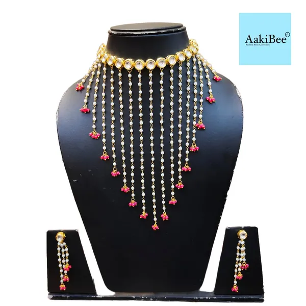 Golden_And_Pink_Kundan_And_Pearl_Layered_Necklace_Set_For_Women