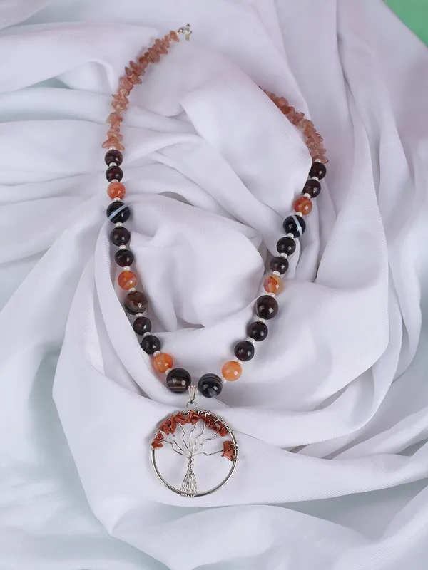 Orange_And_Black_Semi-Precious_Stone_Tree_Of_Life_Pendant_For_Women