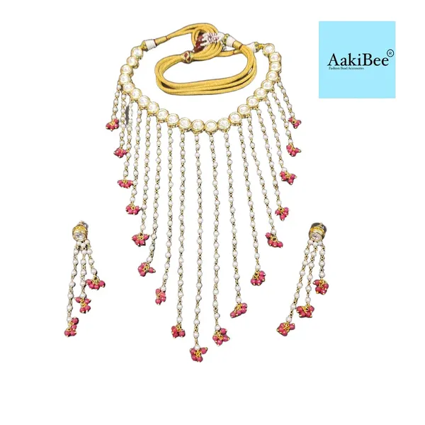 Golden_And_Pink_Kundan_And_Pearl_Layered_Necklace_Set_For_Women