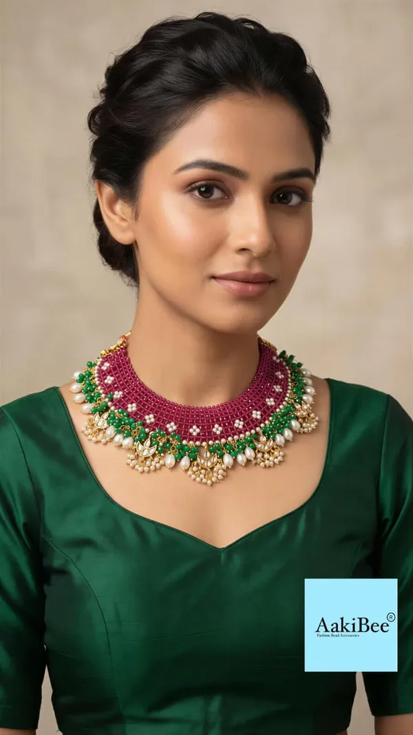 Pink_And_Green_Kundan_Pearl_Bridal_Choker_Necklace_Set_For_Women
