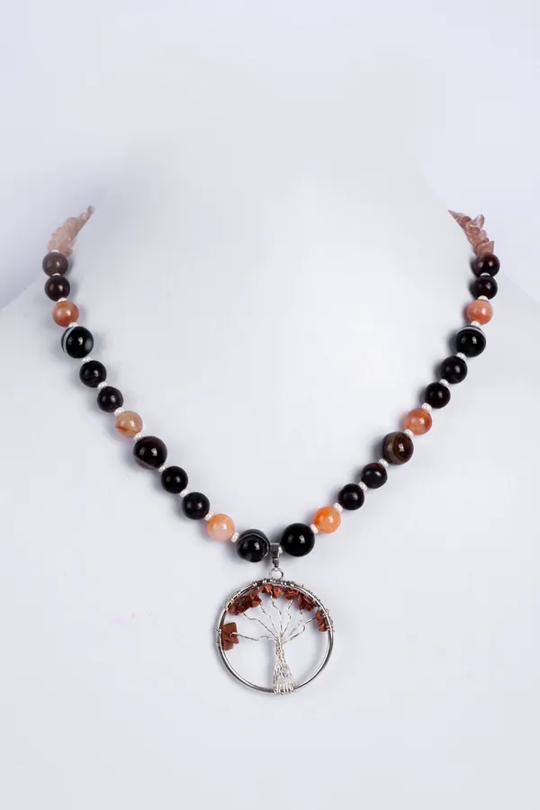 Orange_And_Black_Semi-Precious_Stone_Tree_Of_Life_Pendant_For_Women