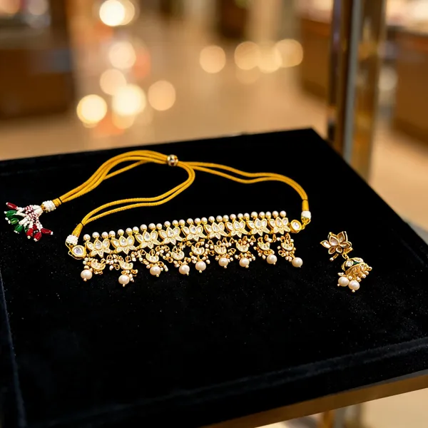 Golden_Kundan_Floral_Lotus_Choker_Necklace_Set_For_Women