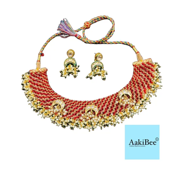 Red_Kundan_And_Pearl_Choker_Necklace_And_Earrings_Set_For_Women