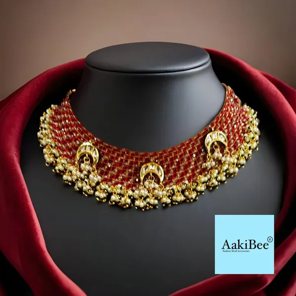 Red_Kundan_And_Pearl_Choker_Necklace_And_Earrings_Set_For_Women