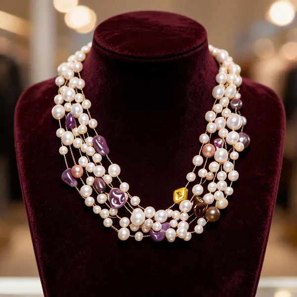 White_And_Mix_Shell_Pearl_Multi-Layer_Necklace_For_Women
