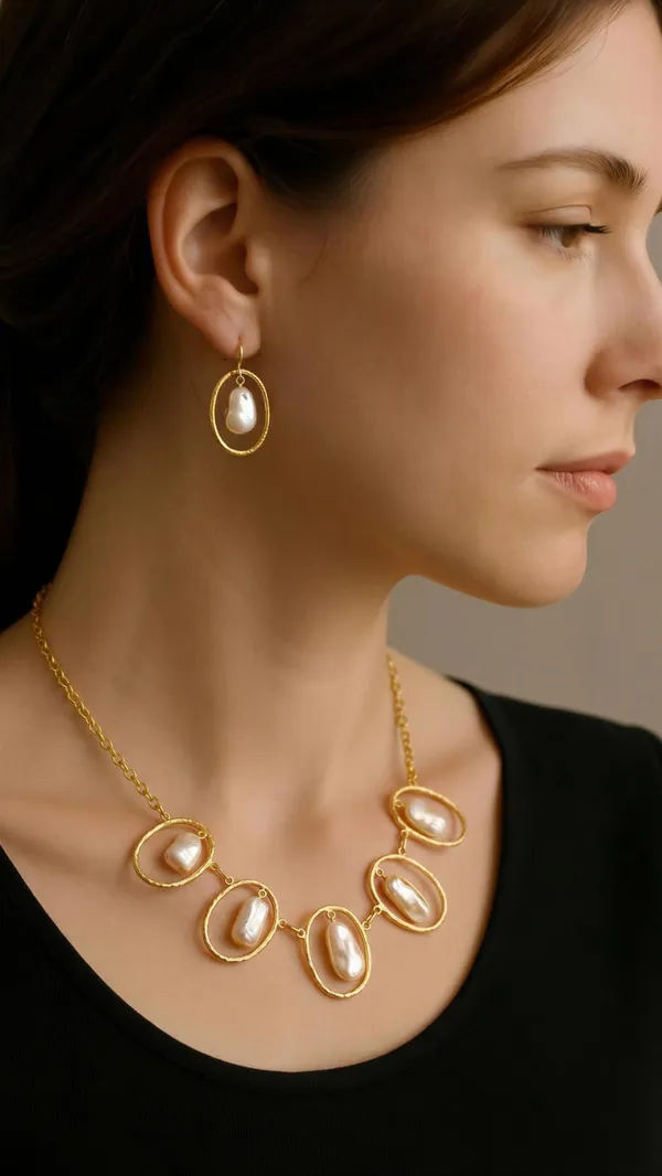 White_Golden_Mother_Of_Pearl_Necklace_Set_For_Women