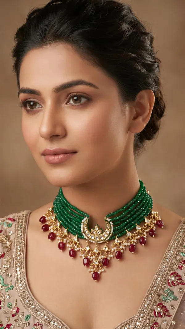 Green_Red_Kundan_Pearl_Bridal_Choker_Necklace_Set_For_Women