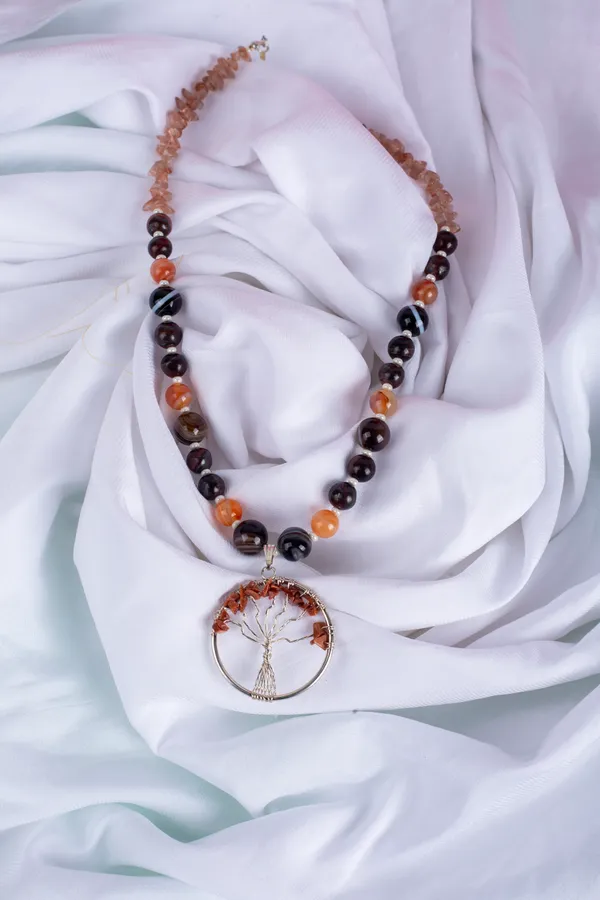 Orange_And_Black_Semi-Precious_Stone_Tree_Of_Life_Pendant_For_Women