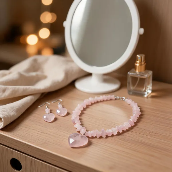 Pink_Rose_Quartz_Semi-Precious_Stone_Heart_Pendant_Necklace_Set_For_Women