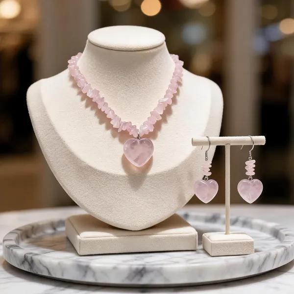 Pink_Rose_Quartz_Semi-Precious_Stone_Heart_Pendant_Necklace_Set_For_Women