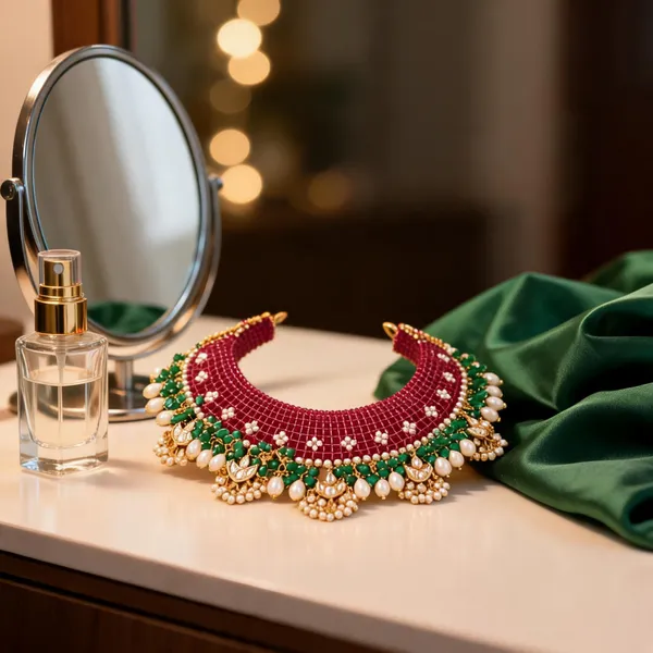 Pink_And_Green_Kundan_Pearl_Bridal_Choker_Necklace_Set_For_Women