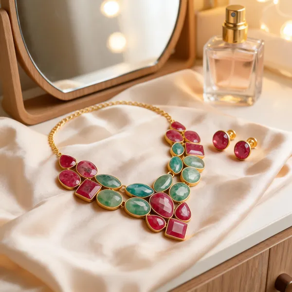 Pink_Green_Semi-Precious_Stone_Necklace_Set_For_Women