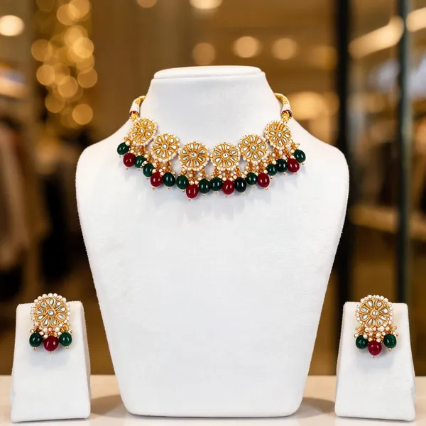 Red_And_Green_Kundan_Floral_Necklace_And_Earrings_Set_For_Women