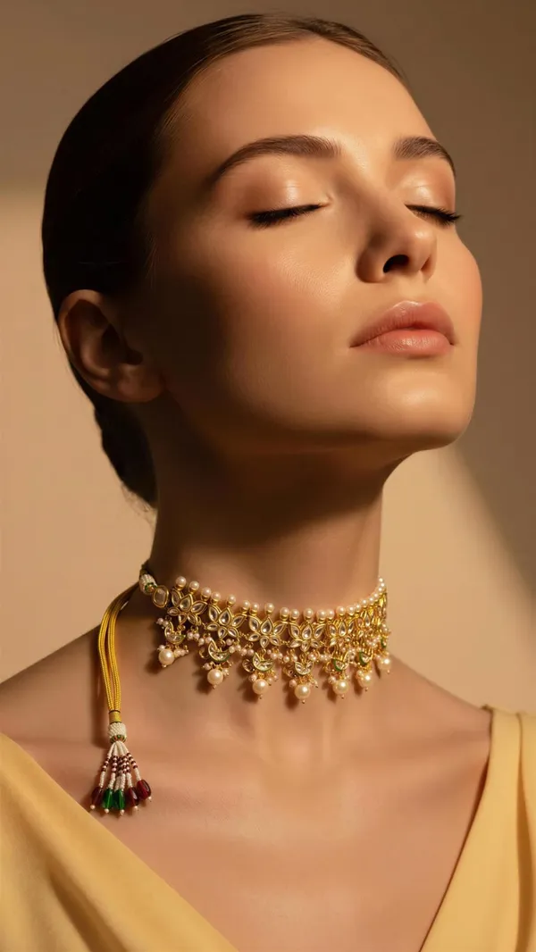 Golden_Kundan_Floral_Lotus_Choker_Necklace_Set_For_Women