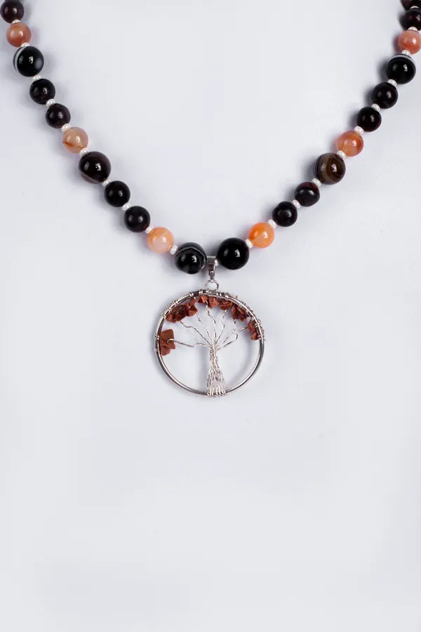 Orange_And_Black_Semi-Precious_Stone_Tree_Of_Life_Pendant_For_Women