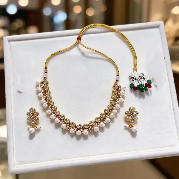 Golden_And_White_Kundan_Pearl_Single_Line_Necklace_Set_With_Earrings_For_Women