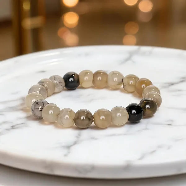 Gray_And_Brown_Agate_Semi-Precious_Stone_Stretch_Bracelet_For_Women/Men