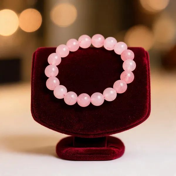 Pink_Rose_Quartz_Semi-Precious_Stone_Stretch_Bracelet_For_Women/Men