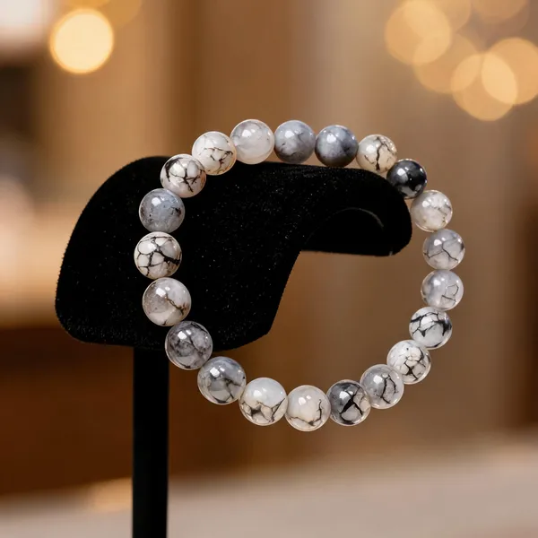 Grey_Agate_Semi-Precious_Stone_Stretch_Bracelet_For_Women/Men