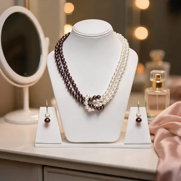 Brown_And_White_Shell_Pearl_Double_Mala_Necklace_Set_For_Women