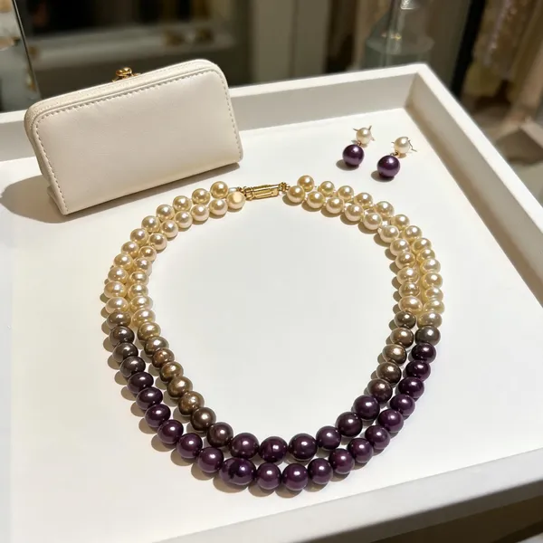 Cream_And_Purple_Shell_Pearl_Double_Layer_Mala_Necklace_For_Women