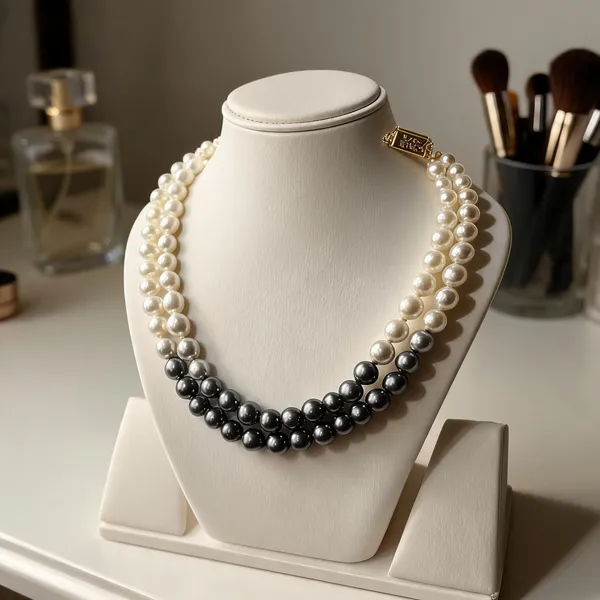 White_And_Gray_Shell_Pearl_Double_Layer_Mala_Necklace_For_Women