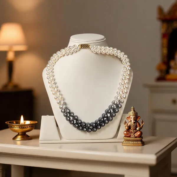 White_And_Gray_Shell_Pearl_Double_Layer_Mala_Necklace_For_Women