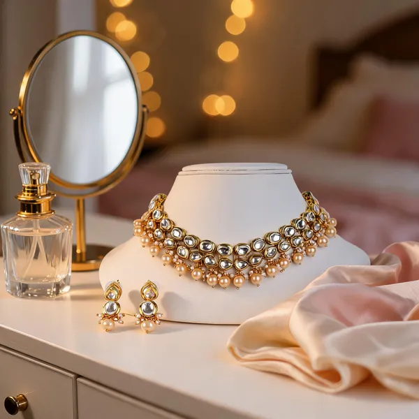 Golden_Kundan_Pearl_Double_Line_Choker_Necklace_Set_With_Earrings_For_Women