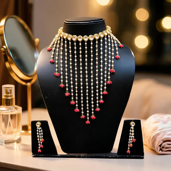 Golden_And_Pink_Kundan_And_Pearl_Layered_Necklace_Set_For_Women