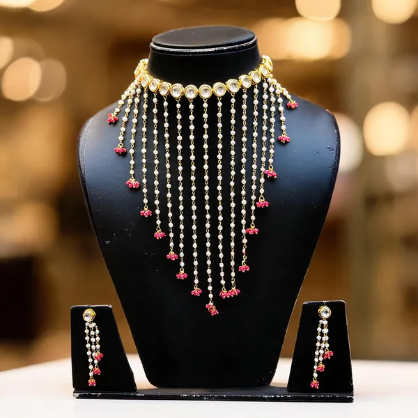 Golden_And_Pink_Kundan_And_Pearl_Layered_Necklace_Set_For_Women