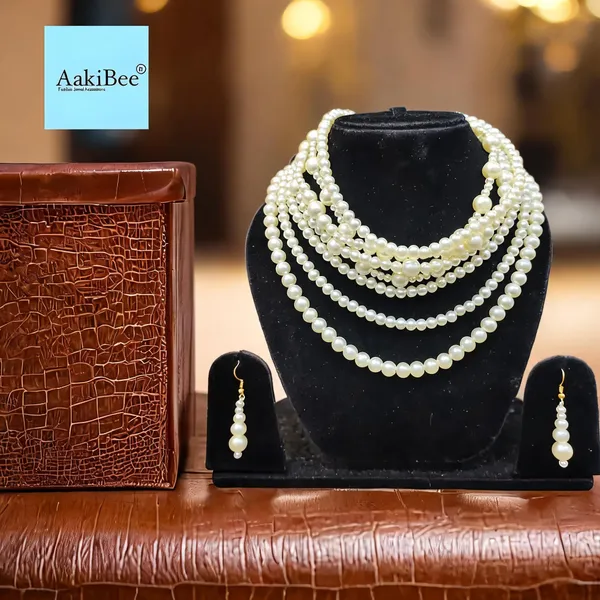 White_Pearl_Multi-Layer_Choker_Necklace_Set_For_Women