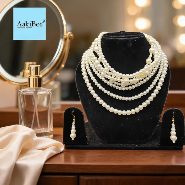 White_Pearl_Multi-Layer_Choker_Necklace_Set_For_Women